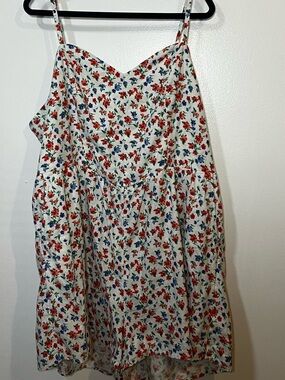 Old Navy White Floral Smocked Cami Romper with Red and Blue Blossoms